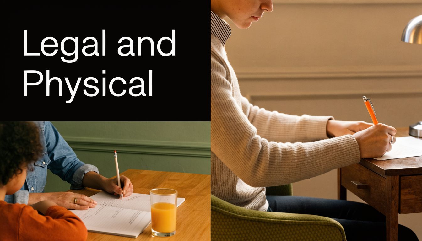 A split screen showing a person helping a child with schoolwork and someone writing at a desk.