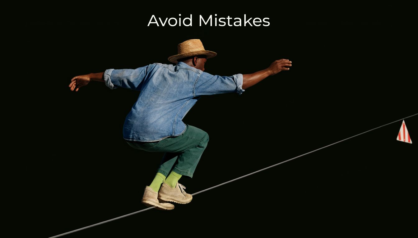 A person walking on a tightrope against a black background, symbolizing careful navigation and balance.