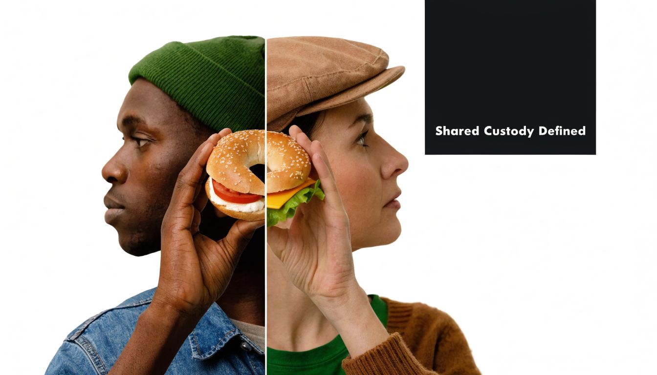 Two people holding half of a bagel each, symbolically representing shared custody and joint parenting arrangements.