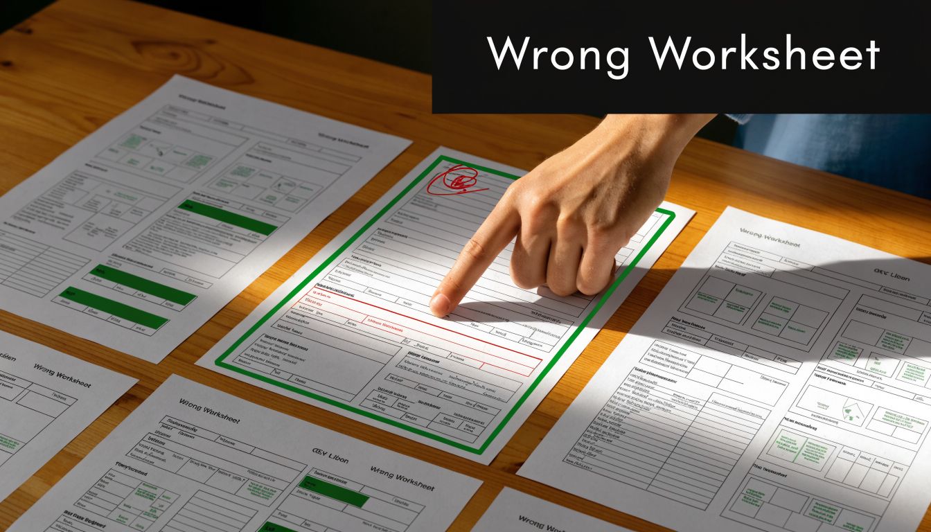 A hand points to a mistake marked in red ink on a child support worksheet.