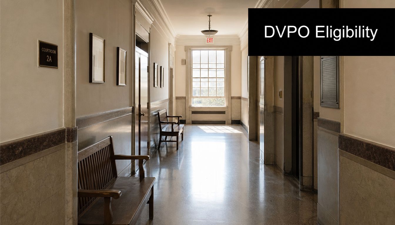 A quiet and empty courthouse hallway featuring wooden benches with a sign for Courtroom 2A.
