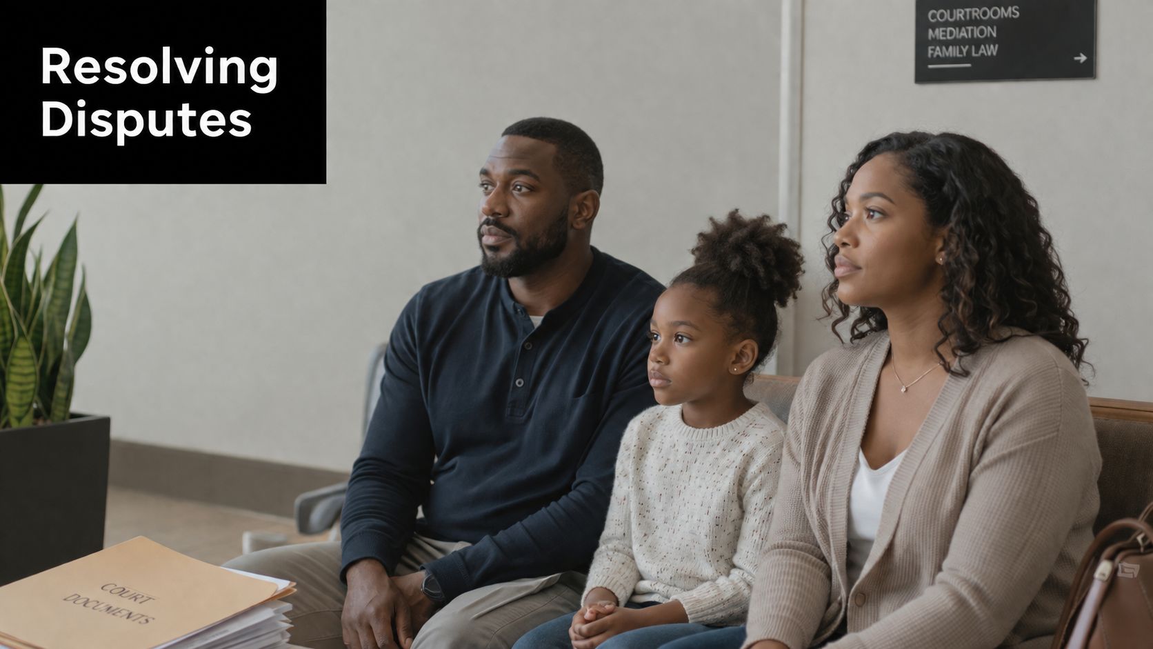 A family sits together in a waiting room, reflecting on their need for guidance during legal proceedings.